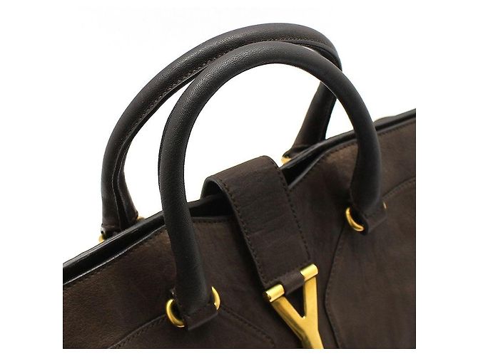 Borsa Tote Yves Saint Laurent Cabas Chyc Medium con logo dorato Marrone - vista 6
