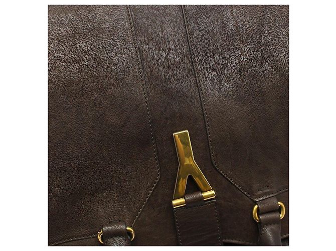 Borsa Tote Yves Saint Laurent Cabas Chyc Medium con logo dorato Marrone - vista 7