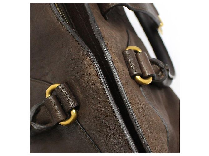 Borsa Tote Yves Saint Laurent Cabas Chyc Medium con logo dorato Marrone - vista 9