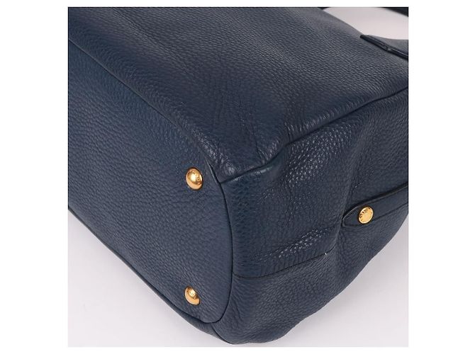 Prada Borsa Tote e Borsa a Spalla Vitello Placcata Oro Blu - vista 10