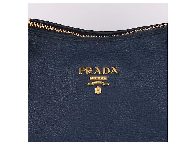 Prada Borsa Tote e Borsa a Spalla Vitello Placcata Oro Blu - vista 2