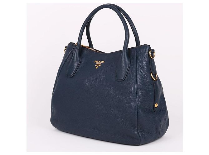 Prada Borsa Tote e Borsa a Spalla Vitello Placcata Oro Blu - vista 3