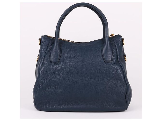 Prada Borsa Tote e Borsa a Spalla Vitello Placcata Oro Blu - vista 4