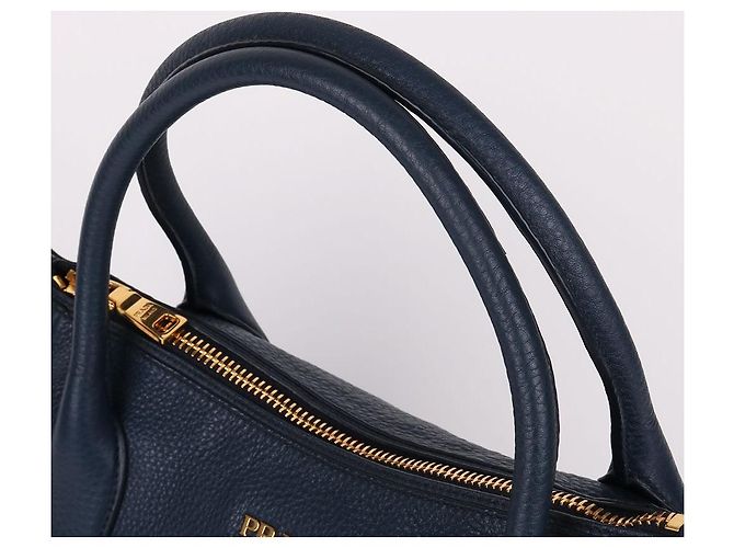 Prada Borsa Tote e Borsa a Spalla Vitello Placcata Oro Blu - vista 5