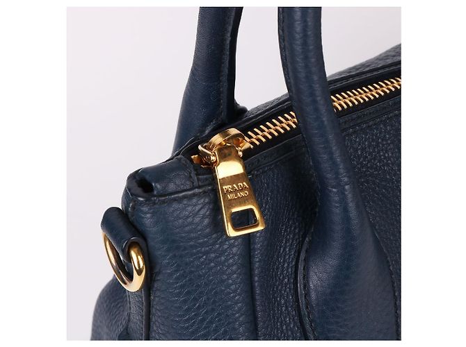 Prada Borsa Tote e Borsa a Spalla Vitello Placcata Oro Blu - vista 6
