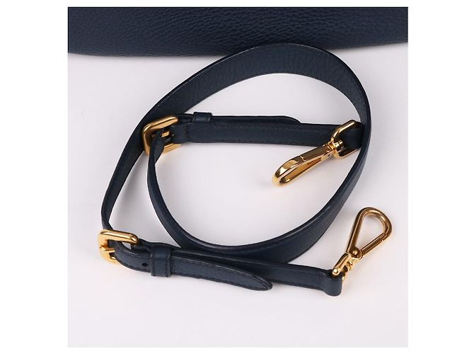 Prada Borsa Tote e Borsa a Spalla Vitello Placcata Oro Blu - vista 7