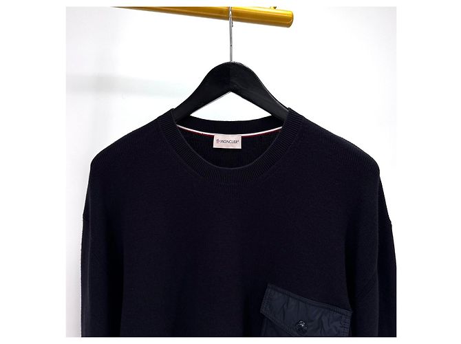 Maglia a maniche lunghe con patch logo Moncler Blu - vista 4