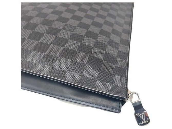 Louis Vuitton Pochette Jour GM Damier Graphite Canvas Clutch Black Marrone - vista 2