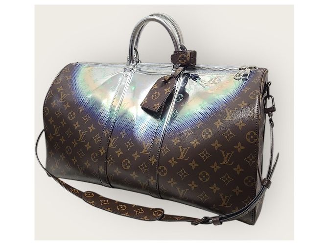 Louis Vuitton Monogram Silver Metallic Nebula Canvas Bandouliere Keepall Silvery - view 2