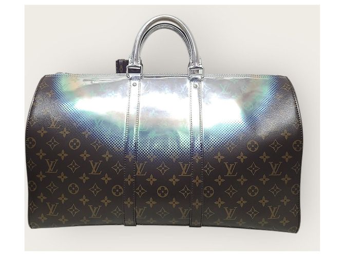 Louis Vuitton Monogram Silver Metallic Nebula Canvas Bandouliere Keepall Silvery - view 6