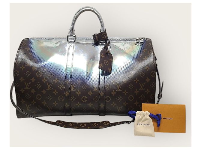 Louis Vuitton Monogram Silver Metallic Nebula Canvas Bandouliere Keepall Silvery - view 7