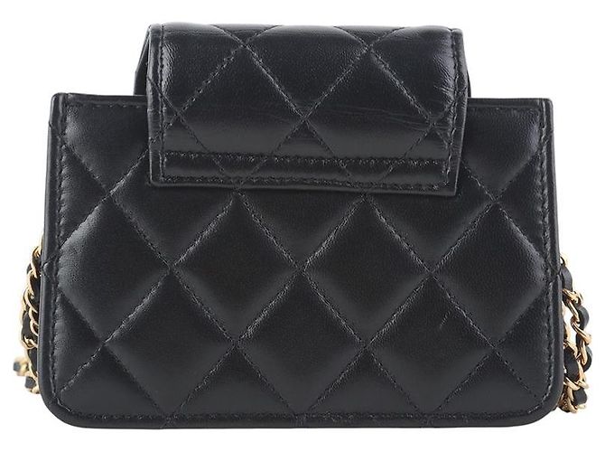 Chanel Lambskin Classic Gold-Tone Double Chain Mini Flap Crossbody Bag Black - view 3