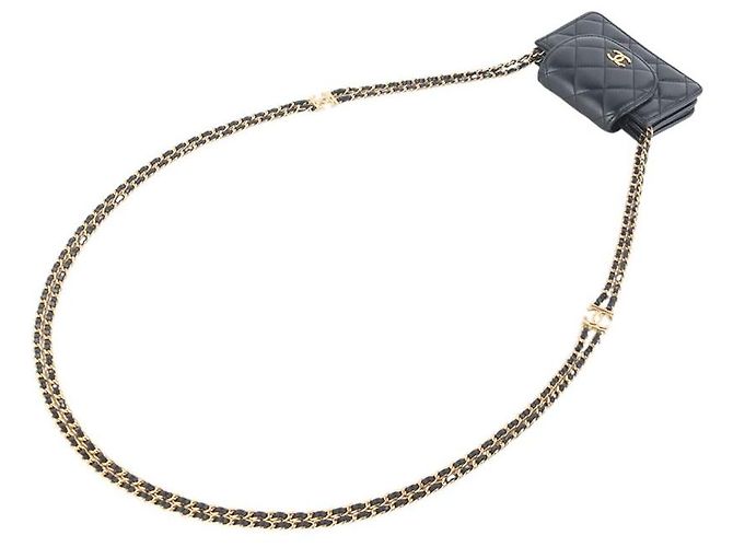 Chanel Lambskin Classic Gold-Tone Double Chain Mini Flap Crossbody Bag Black - view 4