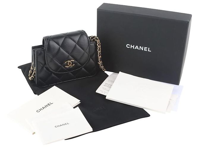 Chanel Lambskin Classic Gold-Tone Double Chain Mini Flap Crossbody Bag Black - view 8