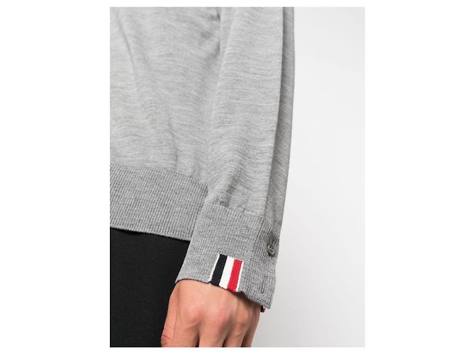 Thom Browne Merinowolle-Strick mit Drei-Streifen-Besatz Grau Braun - Ansicht 10