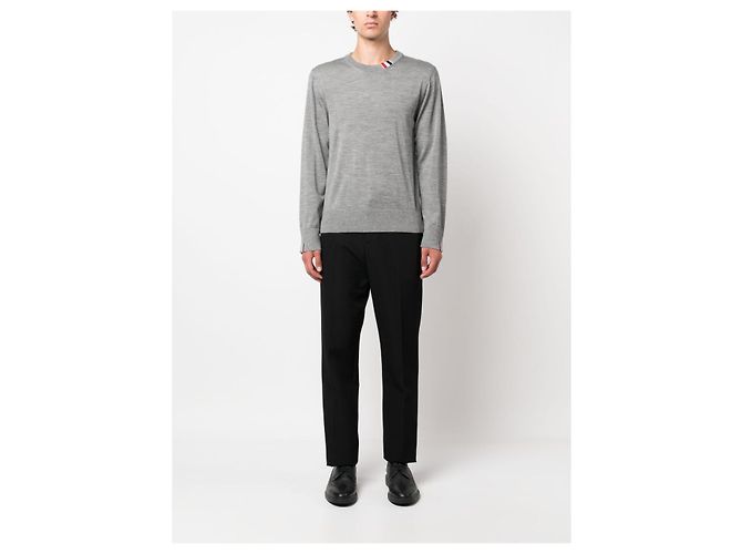 Thom Browne Merinowolle-Strick mit Drei-Streifen-Besatz Grau Braun - Ansicht 2