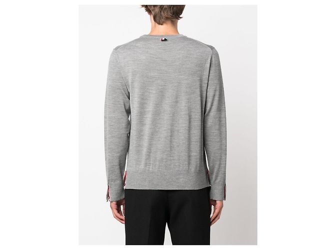 Thom Browne Merinowolle-Strick mit Drei-Streifen-Besatz Grau Braun - Ansicht 4