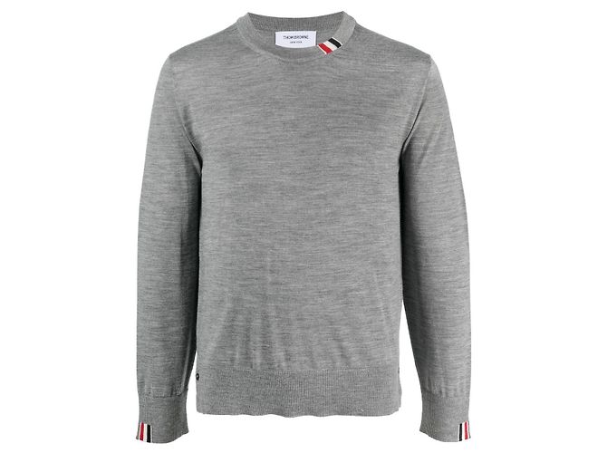 Thom Browne Merinowolle-Strick mit Drei-Streifen-Besatz Grau Braun - Ansicht 6