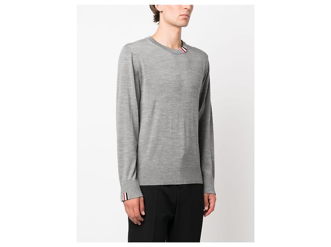 Thom Browne Merinowolle-Strick mit Drei-Streifen-Besatz Grau Braun - Ansicht 8