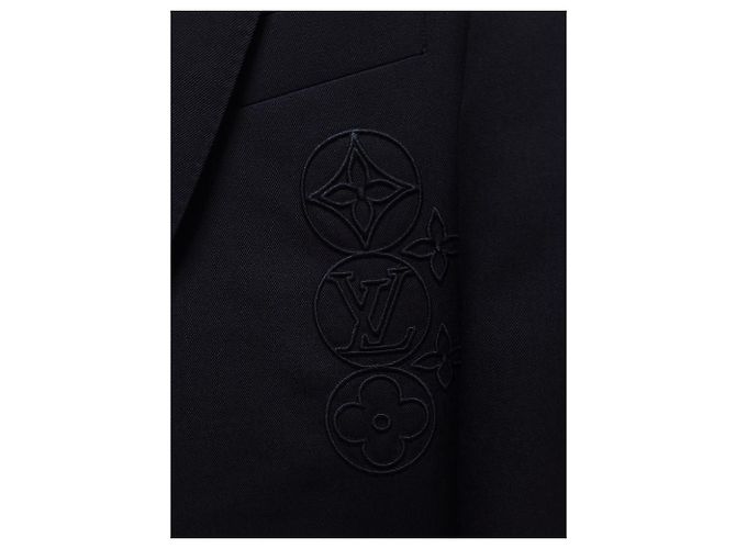 Louis Vuitton Giacca Poncho in lana nera con ricamo firma Nero - vista 4