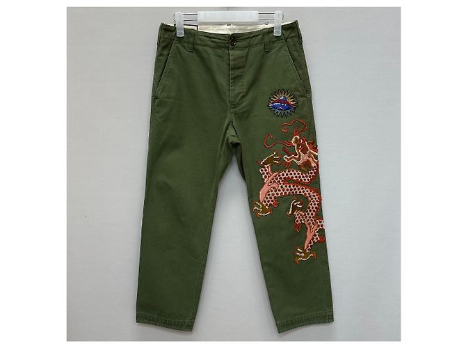 Gucci Pantaloni chino in cotone con ricamo di drago Nero - vista 2