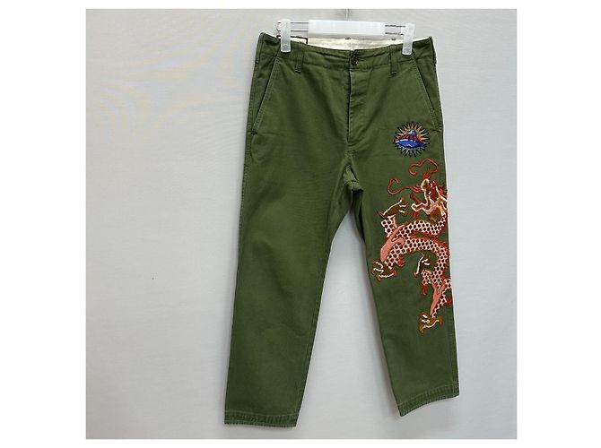 Gucci Pantaloni chino in cotone con ricamo di drago Nero - vista 3