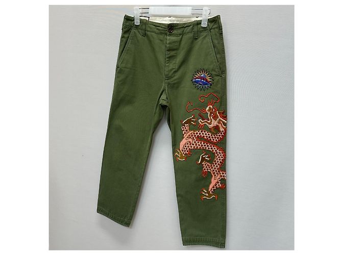 Gucci Pantaloni chino in cotone con ricamo di drago Nero - vista 4