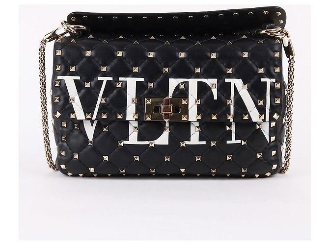 Valentino Borsa a tracolla Rockstud VLTN Logo Black Chain Nero - vista 2