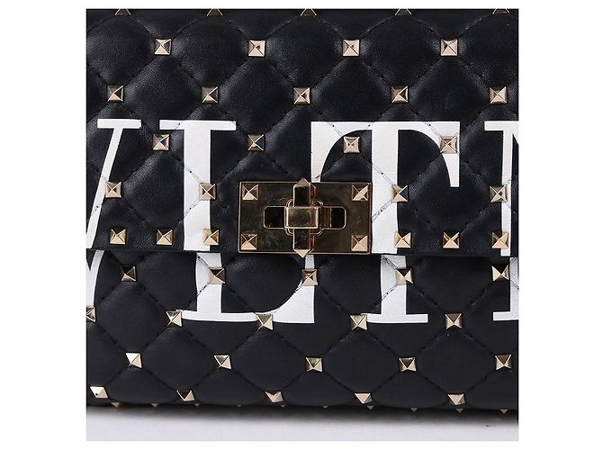 Valentino Borsa a tracolla Rockstud VLTN Logo Black Chain Nero - vista 3