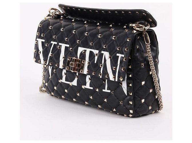 Valentino Borsa a tracolla Rockstud VLTN Logo Black Chain Nero - vista 4