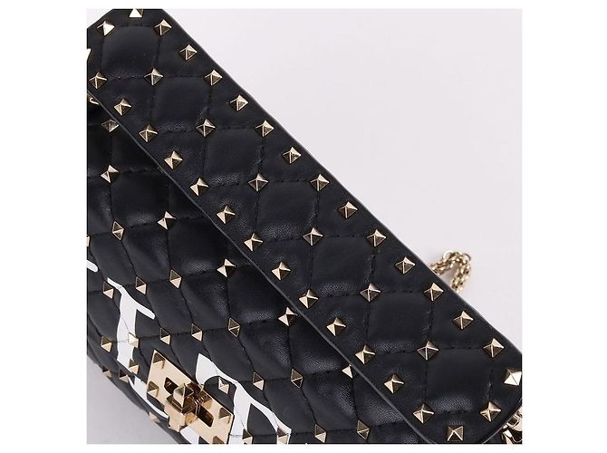 Valentino Borsa a tracolla Rockstud VLTN Logo Black Chain Nero - vista 6