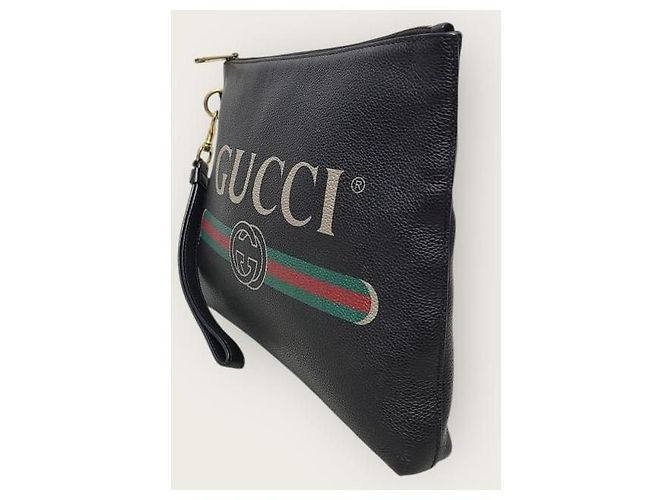 Gucci Clutch in pelle con tracolla logo Web nero - vista 2