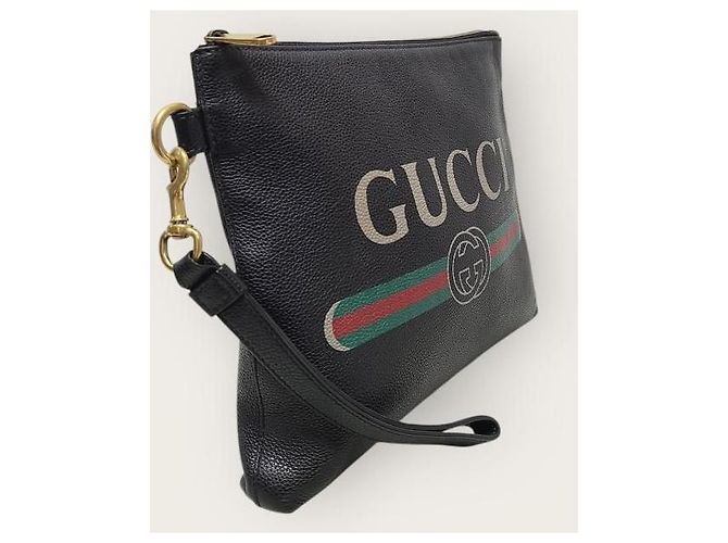 Gucci Clutch in pelle con tracolla logo Web nero - vista 3
