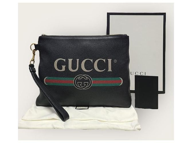 Gucci Clutch in pelle con tracolla logo Web nero - vista 6