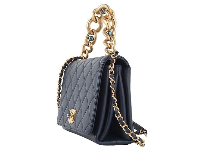 Chanel Triple Pearl Chain Turnlock Flap Shoulder Bag Blue - view 2