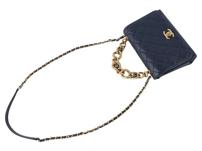 Chanel Triple Pearl Chain Turnlock Flap Shoulder Bag Blue - view 4