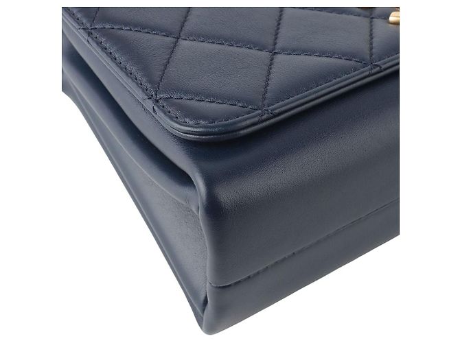 Chanel Triple Pearl Chain Turnlock Flap Shoulder Bag Blue - view 5