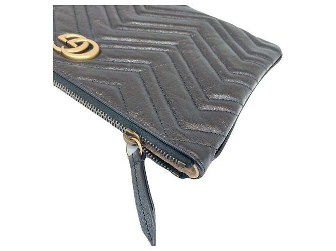 Gucci Clutch Black GG Marmont in pelle matelassé lucida Nero - vista 5