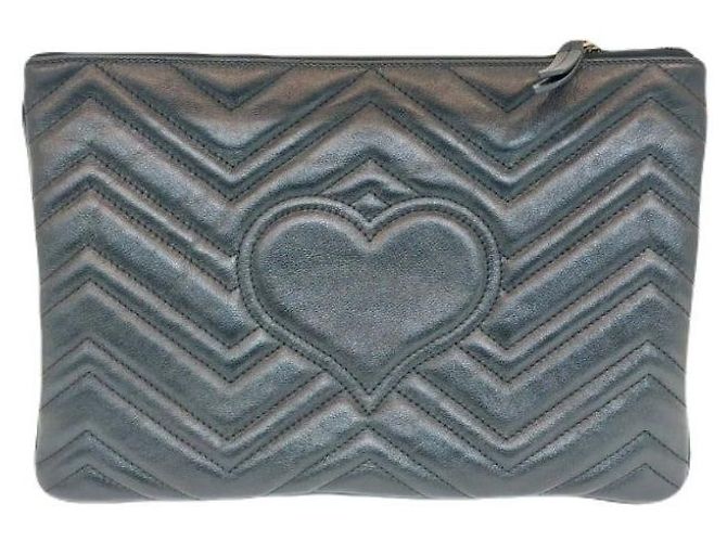 Gucci Clutch Black GG Marmont in pelle matelassé lucida Nero - vista 6