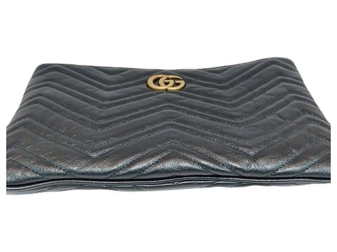 Gucci Clutch Black GG Marmont in pelle matelassé lucida Nero - vista 7