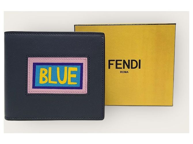 Fendi Herrengeldbörse aus dunkelblauem Leder mit Buchstaben-Logo - Ansicht 6