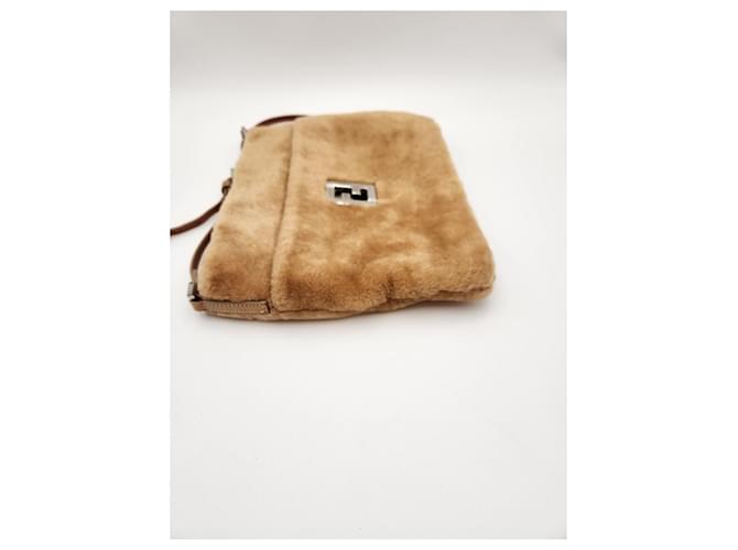 Fendi Borsa a tracolla in shearling marrone - vista 7