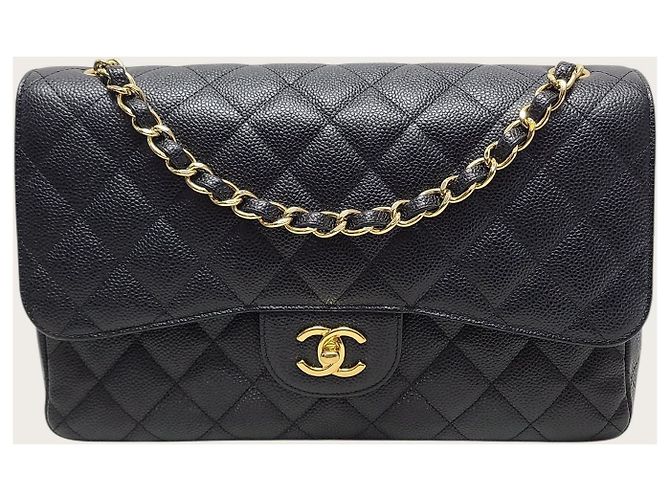 Chanel Bolsa de Ombro Black Caviar Gold Classic Flap Chain Large Series Preto - vista 2