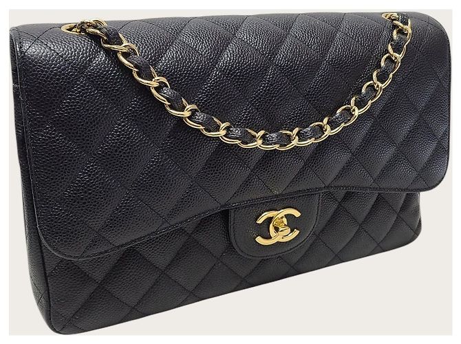 Chanel Bolsa de Ombro Black Caviar Gold Classic Flap Chain Large Series Preto - vista 4