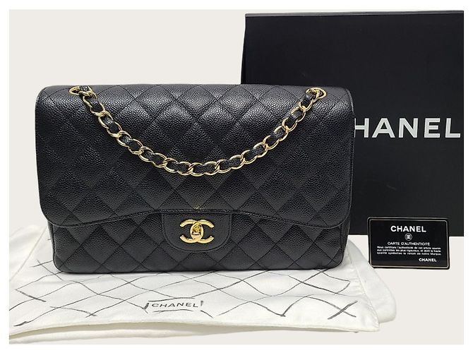 Chanel Bolsa de Ombro Black Caviar Gold Classic Flap Chain Large Series Preto - vista 8