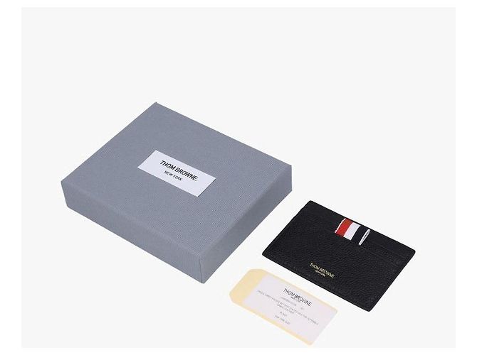 Thom Browne Wallet Pebble Grain Three-Stripe Tab Punching Hector Men's Card Wallet Black - view 10
