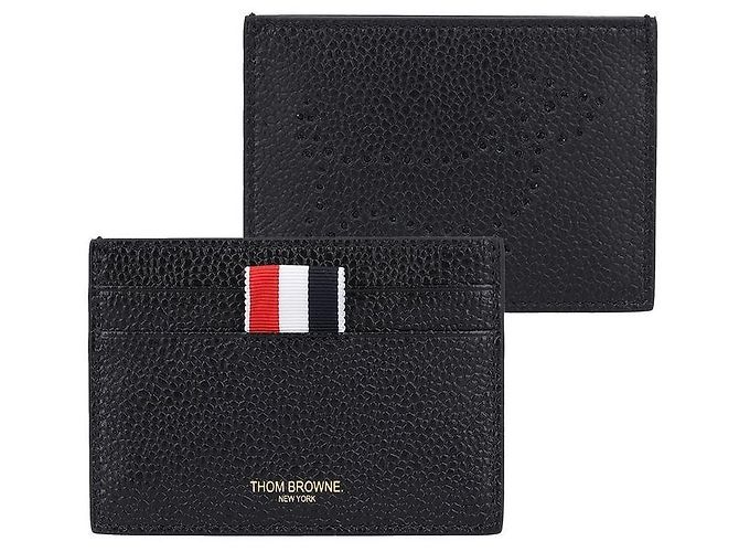 Thom Browne Wallet Pebble Grain Three-Stripe Tab Punching Hector Men's Card Wallet Black - view 3