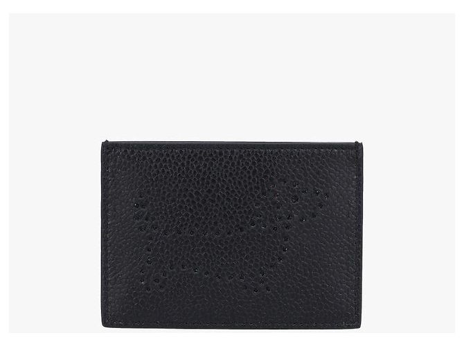 Thom Browne Wallet Pebble Grain Three-Stripe Tab Punching Hector Men's Card Wallet Black - view 6
