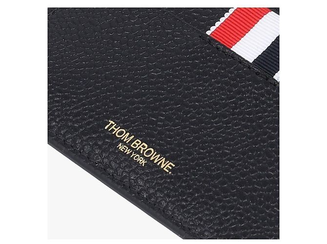 Thom Browne Wallet Pebble Grain Three-Stripe Tab Punching Hector Men's Card Wallet Black - view 7