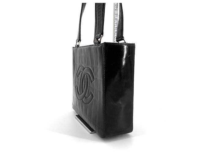 Chanel Borsa Tote Patent Chocolate Bar Nero - vista 3